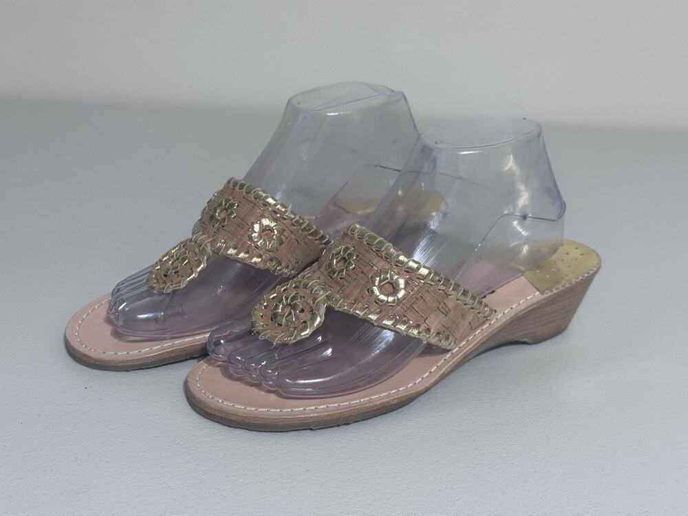 PALM BEACH SANDALS MID WEDGE CORK/GOLD 8.5 Thong Leather